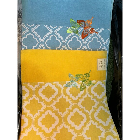 New Lenox Embroidered Butterfly Meadow Trellis Placemats, 3 blue 1 yellow - Picture 2 of 3